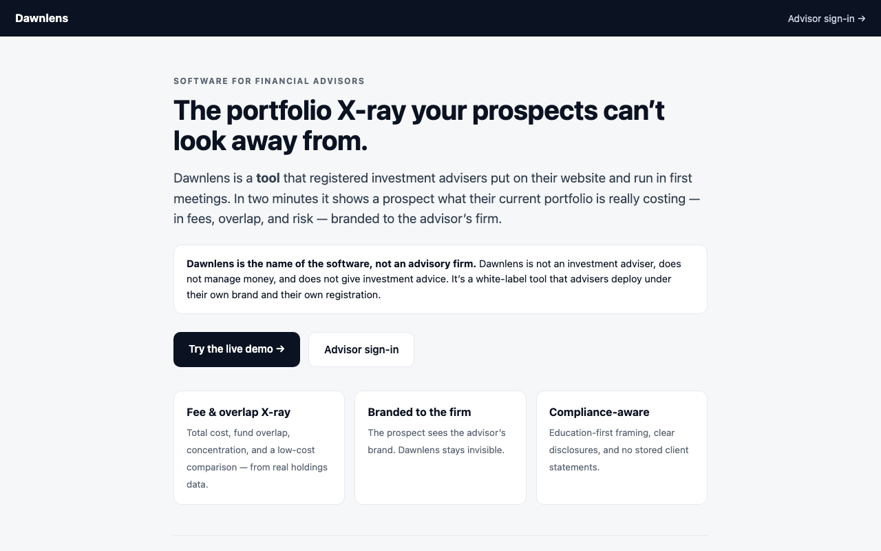 Dawnlens: portfolio X-ray software for financial advisors